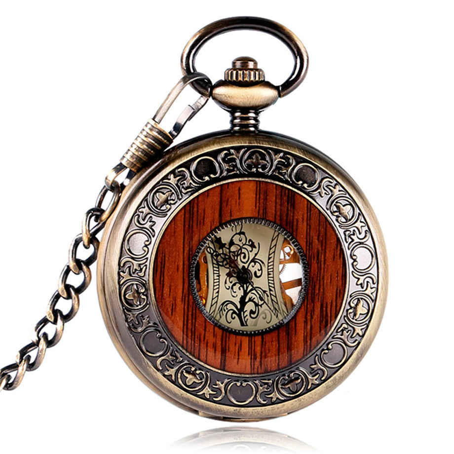 Vintage Wood Mechanical Pocket Watch